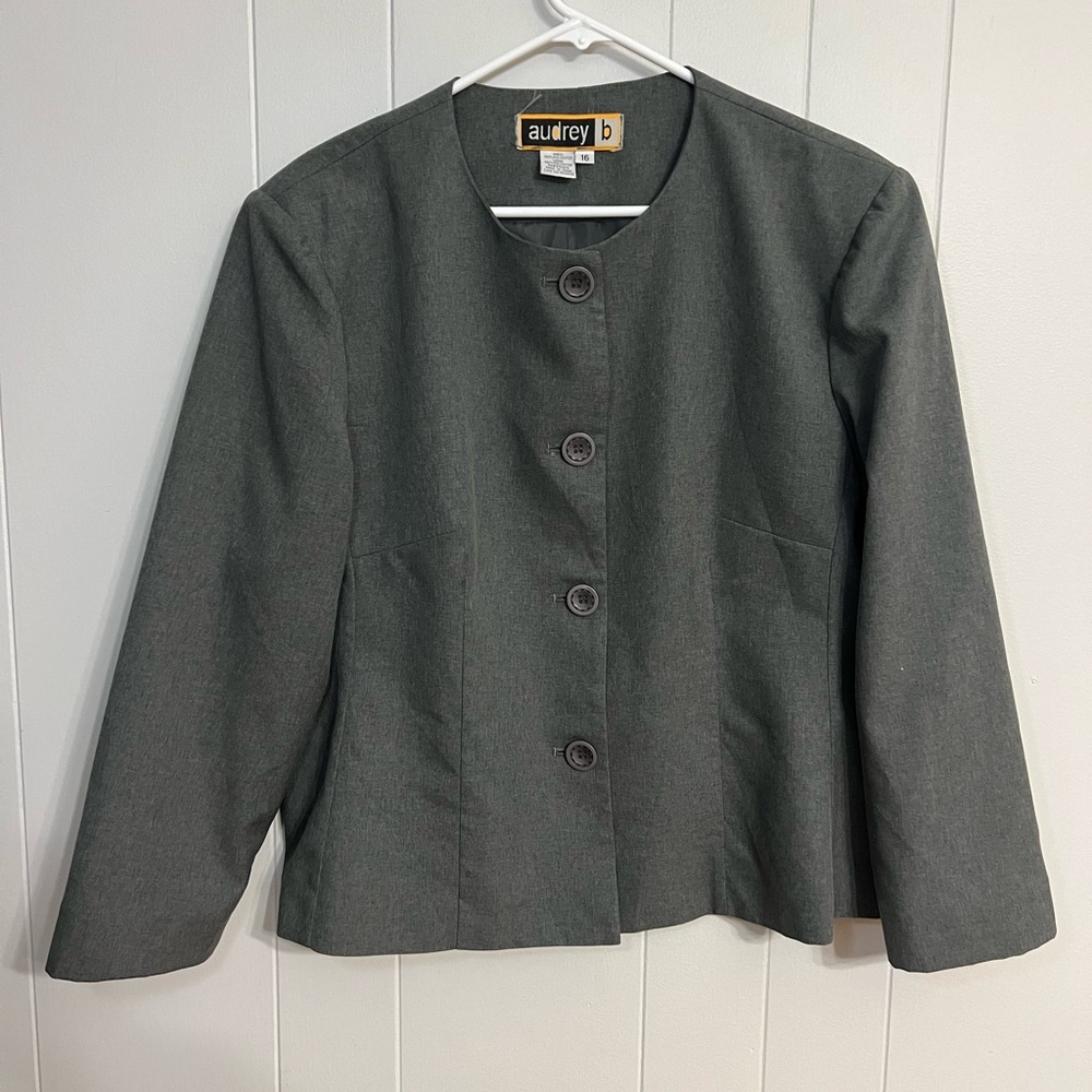 Audrey Gray Blazer Tailored Collarless Design